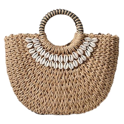 Sac de paille pour femmes aux finitions coquillage de style vintage