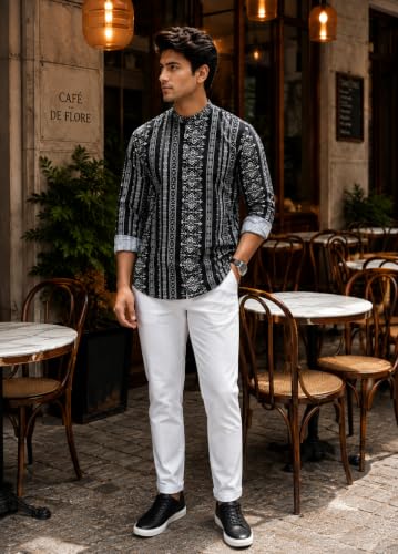 Image of Majestic Man Men's Cotton Regular Fit Short Printed Designer Kurta