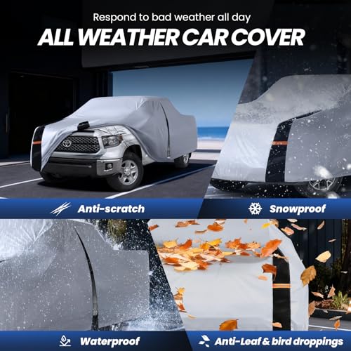 Image of Multi-Layer Toyota Tundra Truck Cover, Custom fit Tundra 2021-2026 Double Cab /CrewMax Cab SB(5.5'-6.5')Car Cover Waterproof All Weather, Full Exterior Cover Rain Wind and UV Protector With Door Zipper