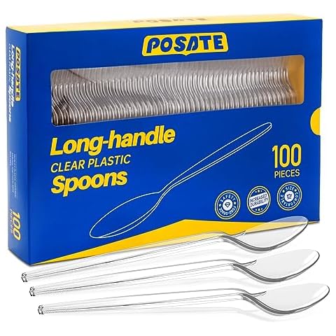 POSATE 7.1" Plastic Spoons Heavy Duty Disposable Teaspoons, Clear (100 Count) Cover