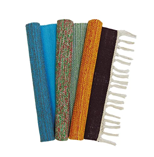 Image of MAHZEE HOME� Hand Woven Cotton Multicolor Small Rug for Bedroom, Living Room, Kids Room and Kitchen | Size : 1'4 inchx2' Feet or 16x24 Inch or 40x60 cm| 100% Organic| Machine Washable (Combo of 3 Pcs)