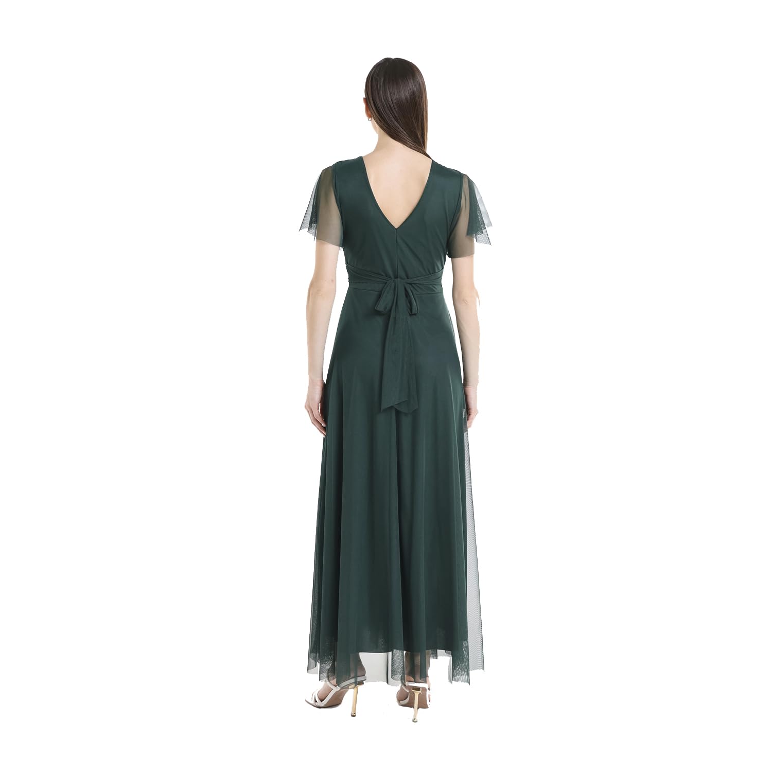 Robe longue élégante femme avec manches volantes et col en V – Robe de cérémonie Made in Italy