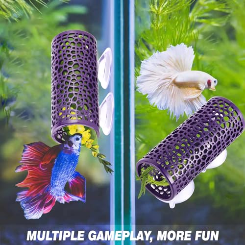 Abizoo Betta cave,Purple Betta Fish Tunnel with Holes for Small Fish Shrimp Habitat Betta Toys Shelter Hideaway Betta Hammock Tube House Betta Fish Tank Decorations Put Plants,Moss Aquarium Ornament