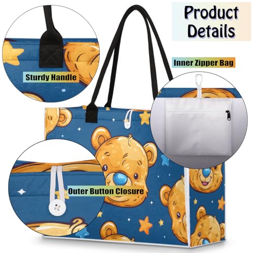 Bear Star Pattern Tote Bag for Women Large Beach Bag Reusable Tote Bags for Work Travel Beach Shopping4