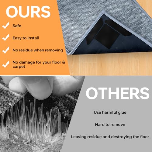 mumianshu 12 Pcs Rug Gripper, Non Slip Rug Tape, Reusable and Washable Rug Gripper for Hardwood Floors, Double-Sided Adhesive Rug Stickers Keep Corners Flat (Black) — view 3