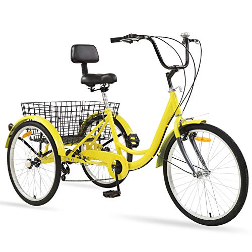 Adult Tricycles 7 Speed, Adult Tricycle Trikes 24/26 inch 3 Wheel Bikes, Three-Wheeled Bicycles Cruise Trike with Shopping Basket for Seniors Women Men, Men\'s Women\'s Cycling Exercise Recumbent Bike