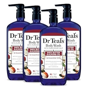 Dr Teal’s Body Wash with Pure Epsom Salt, with Shea Butter & Almond Oil, 24 fl oz (Pack of 4) (Packaging May Vary)