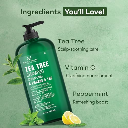 Image of Botanic Hearth Tea Tree Shampoo, Vitamin C, Peppermint, Lavender and Rosemary Oil, Fights Dandruff and Dry Scalp, 16 fl oz