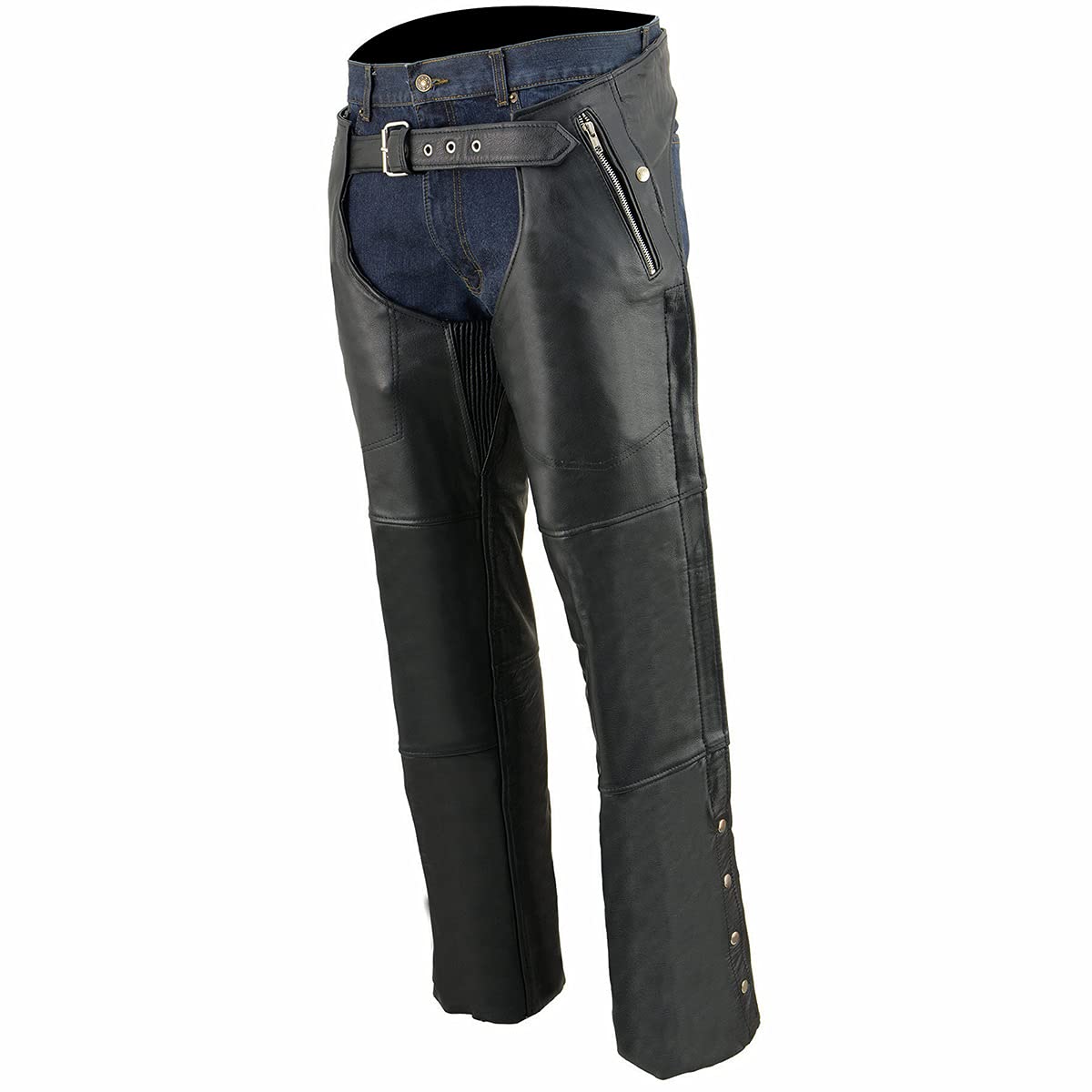 Milwaukee Leather SH1191C Herren Hip Set Lederchaps mit vier Taschen, Schwarz
