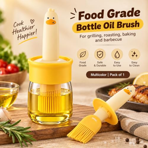 Image of Oil Dispenser Bottle with Silicone Basting Brush - 200 ml Duck Style Oil Jar for Cooking, BBQ, Baking and Air Fryer | BPA Free, Heat Resistant up to 230 C
