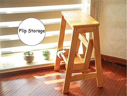 JTD Taburete de escalera Home 2Story con taburete plegable simple de madera maciza, escalera alta de pedal antideslizante para interiores, taburete trapezoidal de seguridad multifuncional, 38 Time