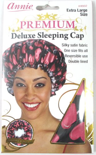 Annie Premium Deluxe Sleeping Cap Heart Pattern (Black) Universal Size (Extra Large Size) #4602