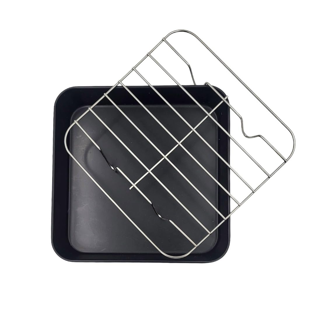 patisse 72855 - Set stampo quadrato in acciaio rivestito senza PFAS, 20 cm + griglia di cottura in acciaio inox 20 cm per friggitrice ad aria calda aria friggitrice XL e XXL, nero