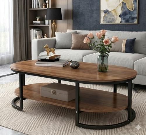 Image of Modern Large Coffee Table Center Table, Beautiful Sofa Table Simple Design - 2 Tier Nesting Coffee Table Living Room Table for Home,& Office (Brown Black)