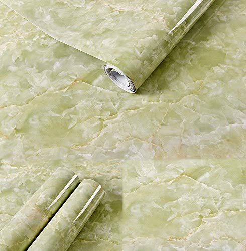 Emoyi New Brown Wire Marble Gloss Vinyl Film Wallpaper Peel-Stick Counter Top Table Sticker Wrap Film 15.7''X79'' (Green) #TOP4