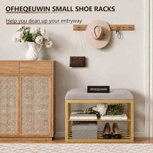 Image of Modern Shoe Rack: Covered Velvet Stool with a Cushioned Seat for Setting Stool, Space-Saving Shoe Rack The Hallway, Bedroom, and Living Room (Gray)