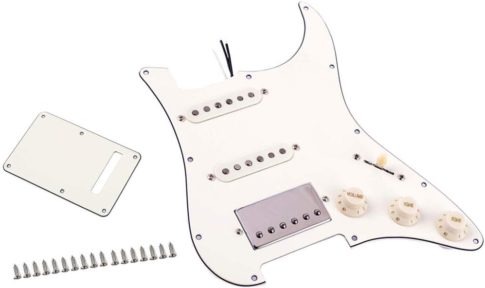 Alnicov Guitar Loaded Prewired Pickguard SSH Dual Rail Humbucker Pickups With Back Cover for Strat ST Electric Guitar Replacement,White