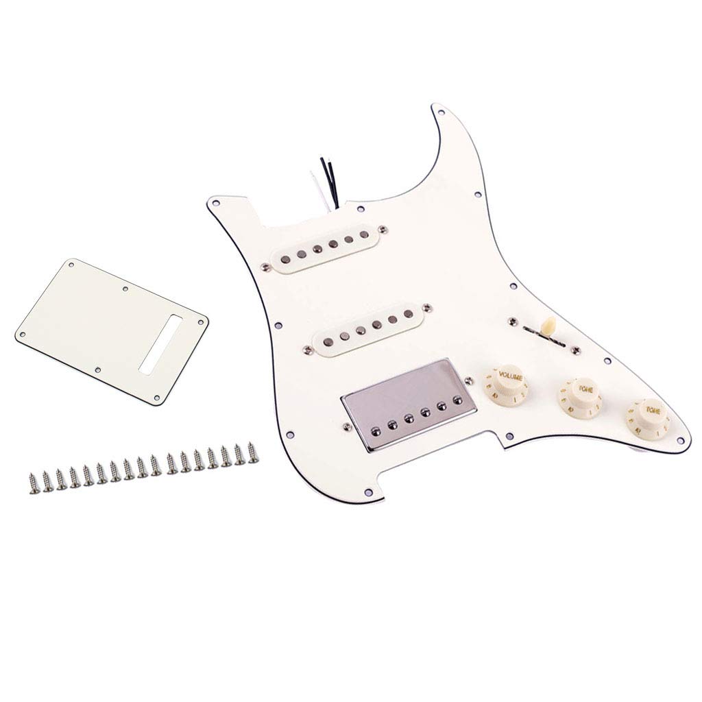 Alnicov Pickguard precableado con carga de guitarra SSH Alnico Pastillas Humbucker de doble riel con cubierta trasera para reemplazo de guitarra eléctrica Strat ST, color blanco