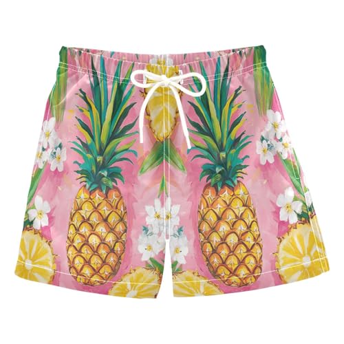 Jucciaco Boys Beach Board Shorts Pineapple Fruit Watercolor Quick Dry Swim Trunk Swimwear for Kids