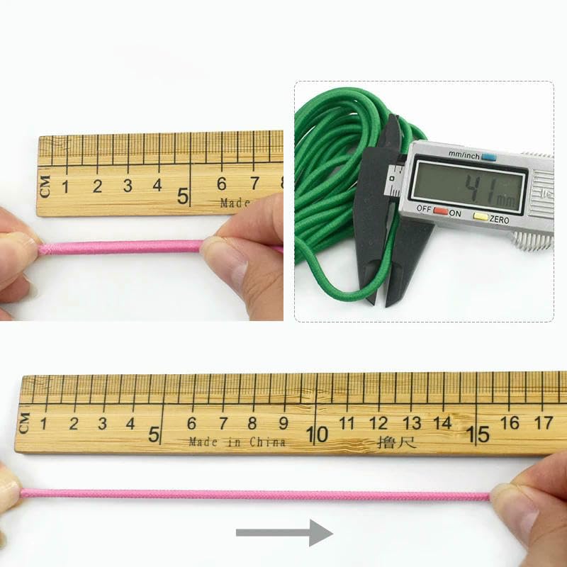 5/10/20/30/40/50 m 4,0 mm Gummibänder für Haargummis, Bungee-Seil, mehrfarbige runde Schnürsenkel, Gummiband mit Kordelzug, fluoreszierend gelb, 4,0 mm, 40 Meter (8 Rollen)