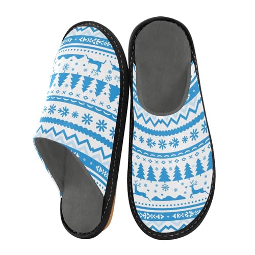 Slippers for Women Blue Aztec Geometric Pattern Soft Winter Warm Shoes Indoor Outdoor Non-Slip House Travel Slippers