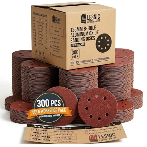 Image of 300PCS 5 inch Hook & Loop Sanding Discs, 8 Hole, P40-P400 Assorted | random orbital sander pads, wood metal automotive finishing, workshop sanding supply kit