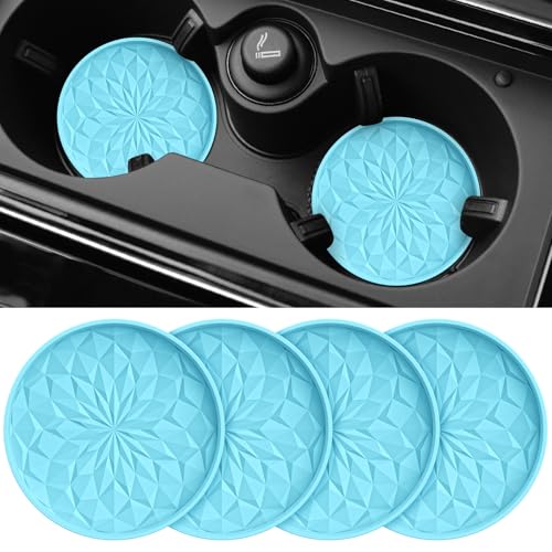 Image of ME.FAN Car Coasters for Cup Holders [4 Pack] - 2.75In Silicone Auto Mug Mats - Universal Non-Slip Recessed Car Interior AccessoriesSky Blue