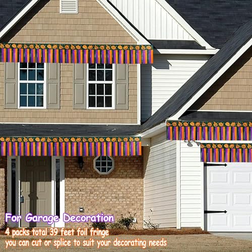 Image of 4 Pack 39Ft Halloween Parade Floats for Trailer Car, Pumpkin Foil Fringe Garland Tinsel Streamers Banner Table Skirts for Graduation Homecoming Birthday Halloween Party (Pumpkin)