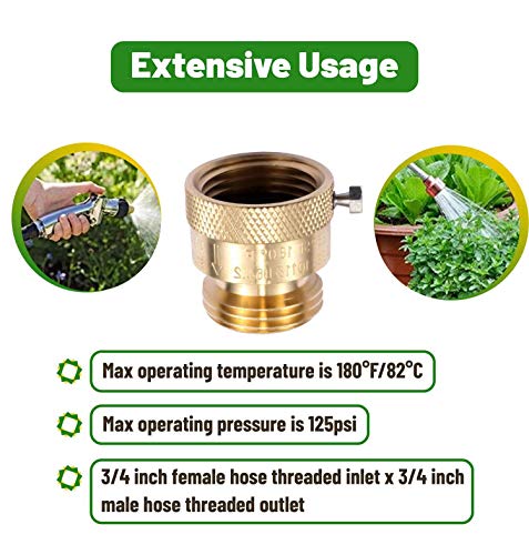 Image of Litorange 1 Pack Brass 3 /4 inch Inch GHT Hose Bibb Connector Backflow Preventer Vacuum Breaker