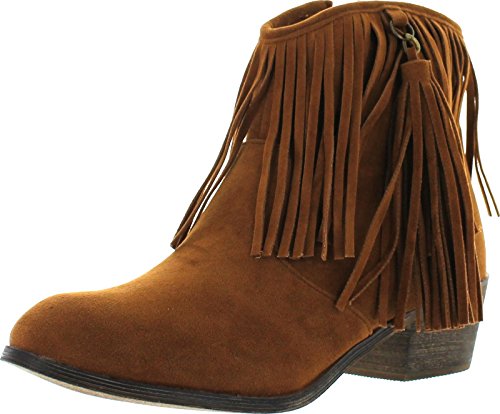 Adriana Leonara-39 Women's Side Zipper Low Heel Fringe Ankle Booties,Rust,7