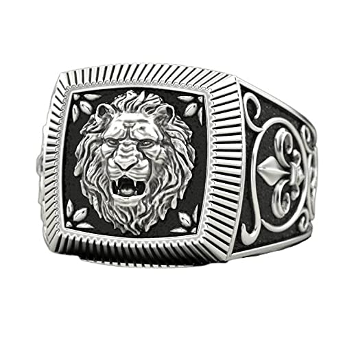 Bague TÊTe Lion Rugissant, Bague TÊTe Lion Punk Pour Hommes, Bague Animal Lion Gothique Bijoux Totem Lion Rocher, Bague Lion Celtique Bague CarrÉE Lion...
