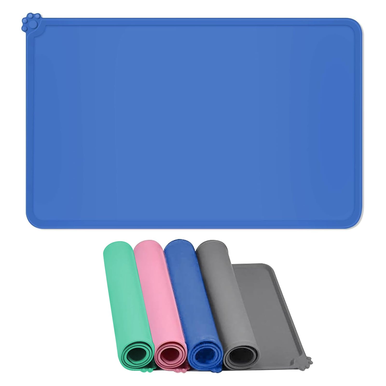 Waterproof Dog Feeding Mats with High Lips, Silicone Pet Mat, Non-Slip Dog Cat Food Water Mat for Floor Protection, Spill-Proof (Simple Version-Blue, 48 X 30cm) — image 1
