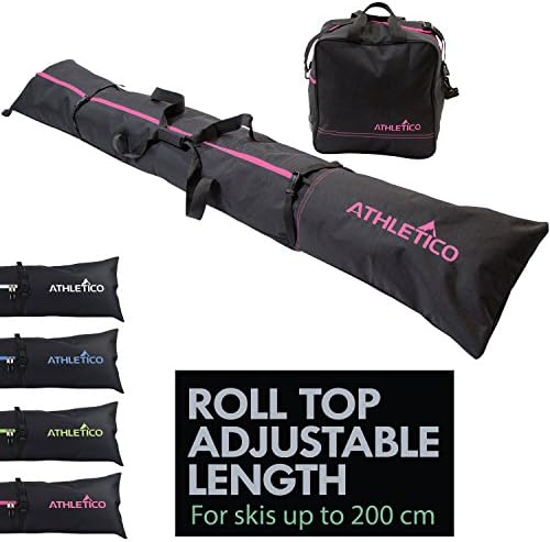Athletico Two-Piece Ski and Boot Bag Combo | Store & Transport Skis Up to 200 CM and Boots Up To Size 13 | Includes 1 Ski Bag & 1 Ski Boot Bag (Black with Pink Trim)