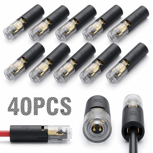 1 Pin Low Voltage Wire Plug-in Connector for 16-18 AWG 40pcs, 1 Wire Quick Disconnect Electrical Connectors with Locking Buckle, Solderless No Stripping Quick Connect Terminals (D1-40PCS)