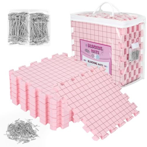 Image of Blocking Mats for Knitting - Opstin Extra Thick Blocking Boards for Crochet Projects with Gridlines - 150 T-Pins and Storage Bag Included for Knitting Supplies - Standard Mat Set - Pack of 9