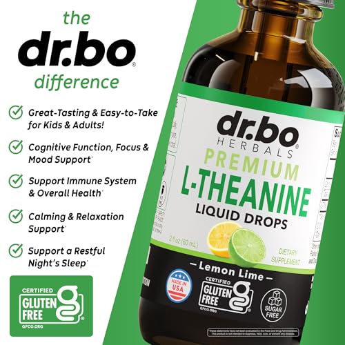 Image of L Theanine 200mg Liquid Drops - Natural Sleep Support & Focus Supplement for Kids & Adults - Vegan, Non-GMO, Gluten Free 200mg Pure L-Theanine Drops Liquid Supplements, Mood Ltheanine for Kids 2 FL Oz