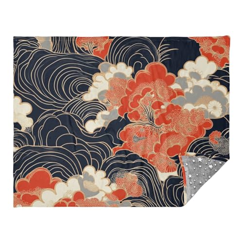 Ukiyo-e - Manta de nube y ondas para cama, manta suave para sofá y manta de 50 x 70 pulgadas, manta para niña