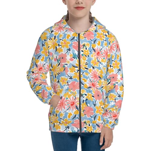 Watercolor Wildflowers Kids Pullover Hoodies Boys Zip Up Sweatshirts Girls Athletic Clothes with Pocket3