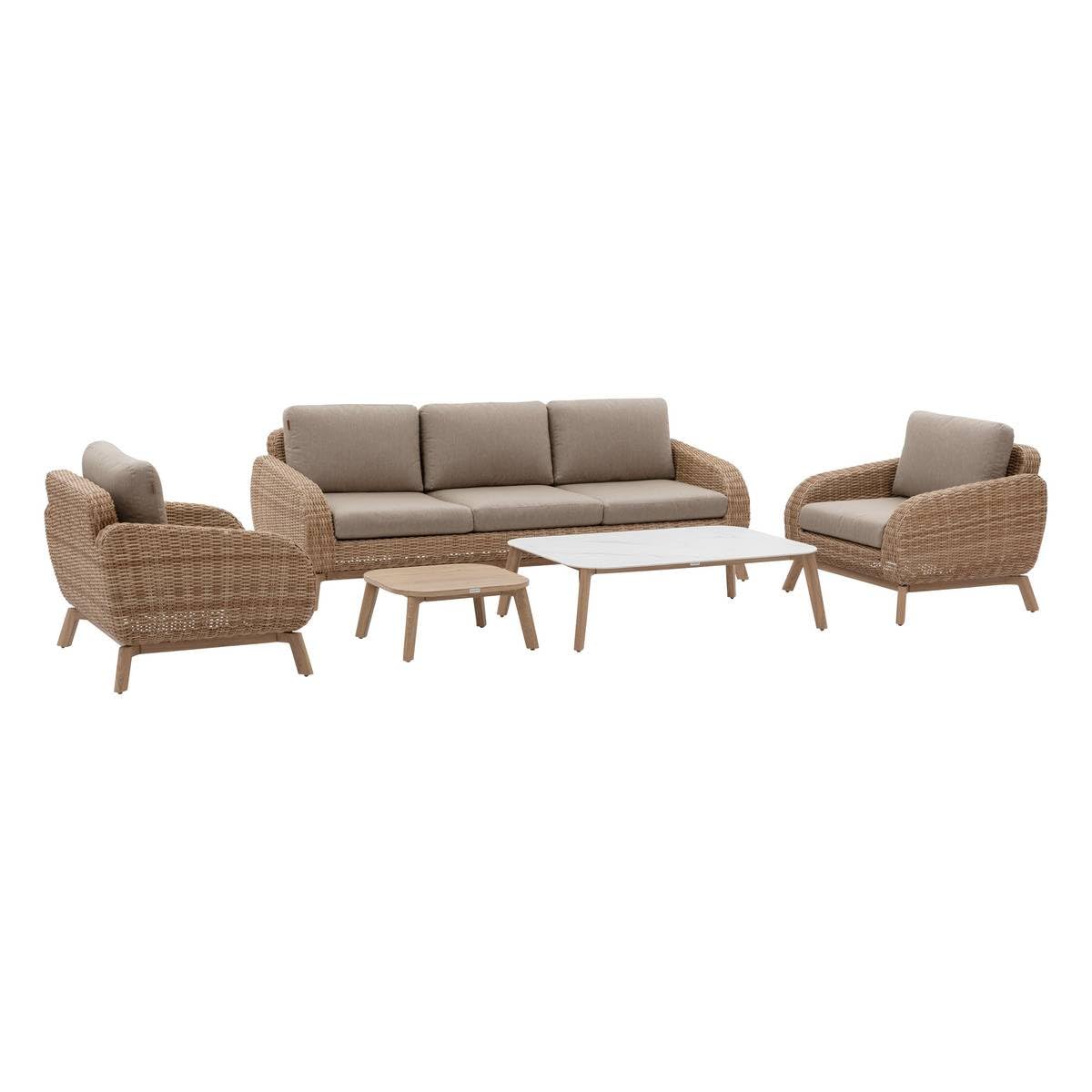 HESPERIDE - Conjunto de Muebles de jardín Manissa Honey - 5 plazas - Resistente a la corrosión - Resina Tejida - Fundas de Cojines extraíbles - Tejido hidrófugo - Patas Ajustables