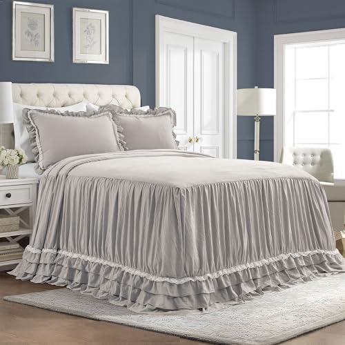Lush Decor Ella Vintage Chic Ruffle Lace Bedspread Light Gray