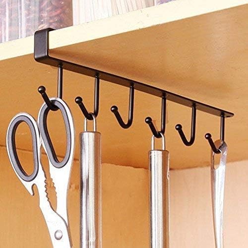 Artsio Craft Store 'Black Wall Hook Organizer Hanger with 6 Hooks | Medium Size: 10' x 1' x 3' | Iron Material | Coat Key Towel Rack for Entryway Bathroom Kitchen | Space-Saving Vertical Storage