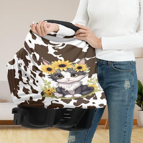 Image of Cow Cat Baby Car Seat Cover Durable Washable Breastfeeding Scarf Dust Cover Privacy Protection Lightweight Durable Multi-Purpose Car Seat Canopy Cover