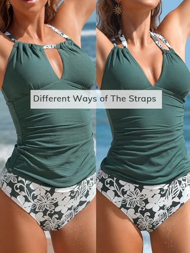 CUPSHE Women's Tankini Sets Two Piece Swimsuit Bathing Suits V Neck Crisscross Adjustable Straps Ruching Textured4