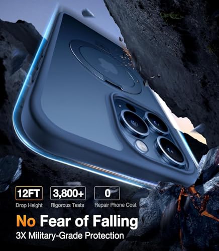 Image of AIBEX Back Cover for Apple iPhone 12 Pro Max MagSafe Compatible with OStand Ring Kickstand Magnetic Metal Alloy Ring | Wireless Charging | Thin Scratch Resistant Armor | Shockproof Protective - Blue