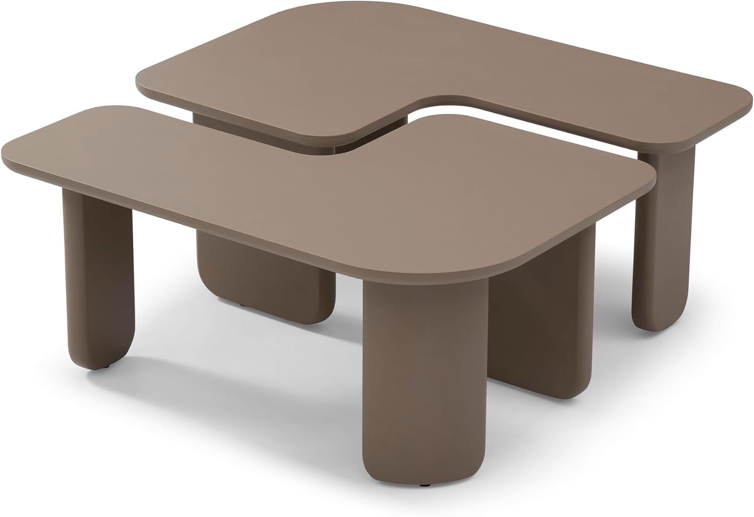 2-Piece Modular Coffee Table Set, Modern Rectangular Free-Combination Center and Side Tables, Multi-Layer Lacquer Finish, Space-Saving Tables for Living Room Sofa or Corner, Brown