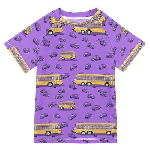 Bathing Suit Girls Short Sleeve Rash Guard for Girls 4T Cartoon School Bus Purple