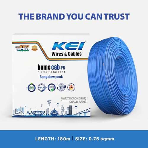 Image of KEI WIRES & CABLES Homecab 0.75 sqmm 1 Core 99.97% Pure Copper Conductor Flame Retardant House Wire PVC Insulated Cable for Domestic & Industrial Electrical Wiring (Blue, 180 Meters)