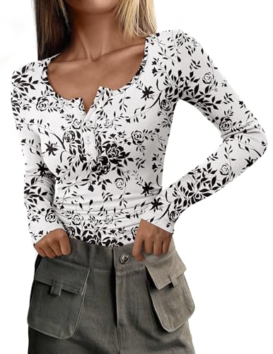 Image of PRETTYGARDEN Women's Fall Long Sleeve Henley T Shirts