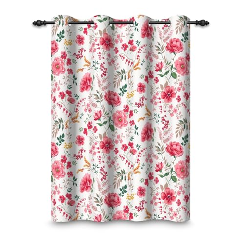 ggaimwf 117x229cm Rideau à œillets fleuri Rose Fleuri Esthétique Botanique Fermière Style champêtre Rideaux isolants Thermiques Oeillets Occultants Rideaux pour Chambre de fille Salon,1 panneau simple
