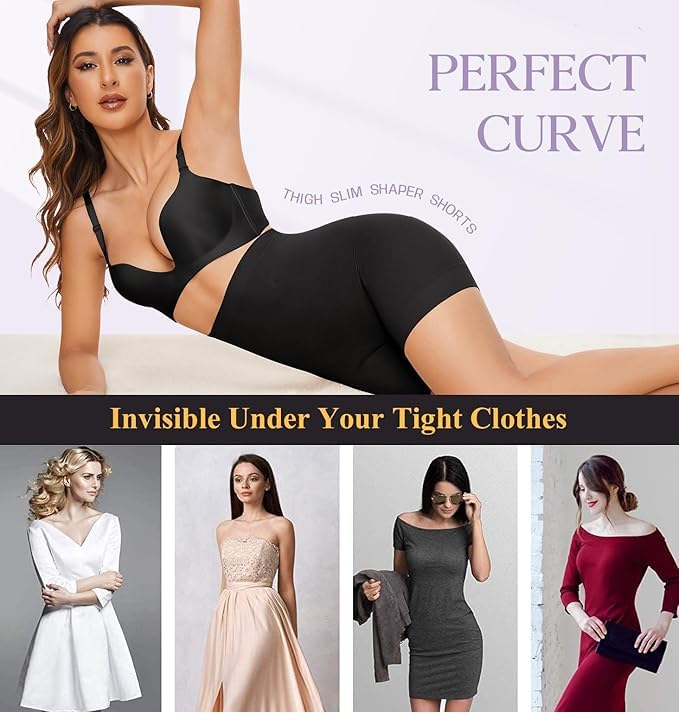 Image of KROYWEN Shapewear Shorts Tummy Control Shapewear Invisible Shaping Shorts High Waisted Body Shaper Shorts Under Dress (Fits Waist : 30 to 38 Inch)